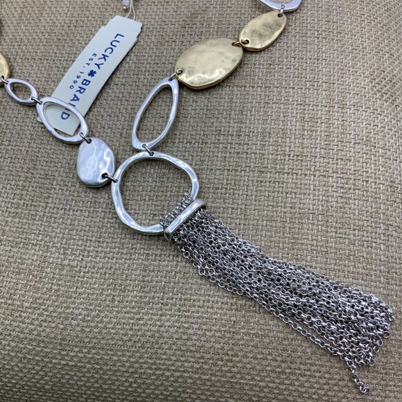 Lucky Brand Mixed Metals Hammered Textured Tassel Chain Necklace - Picture 1 of 6